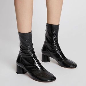 Proenza Schouler Black Crinkle Patent Leather Glove Boot 9